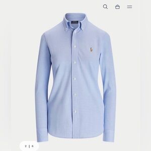 Polo Ralph Lauren Slim Fit Knit Oxford Button-Down Shirt Blue and White
